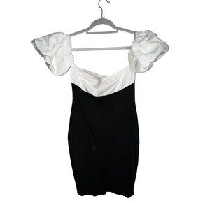 Fashion Nova Black & White Off-Shoulder Puff Sleeve Dress XL Sexy Stretch Pinup